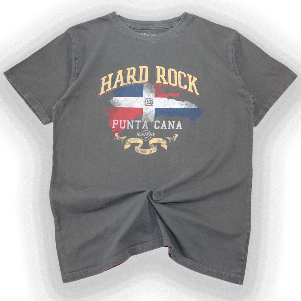 Y2K 2000s Grey Hard Rock Cafe Graphic Tee Dominican Republic